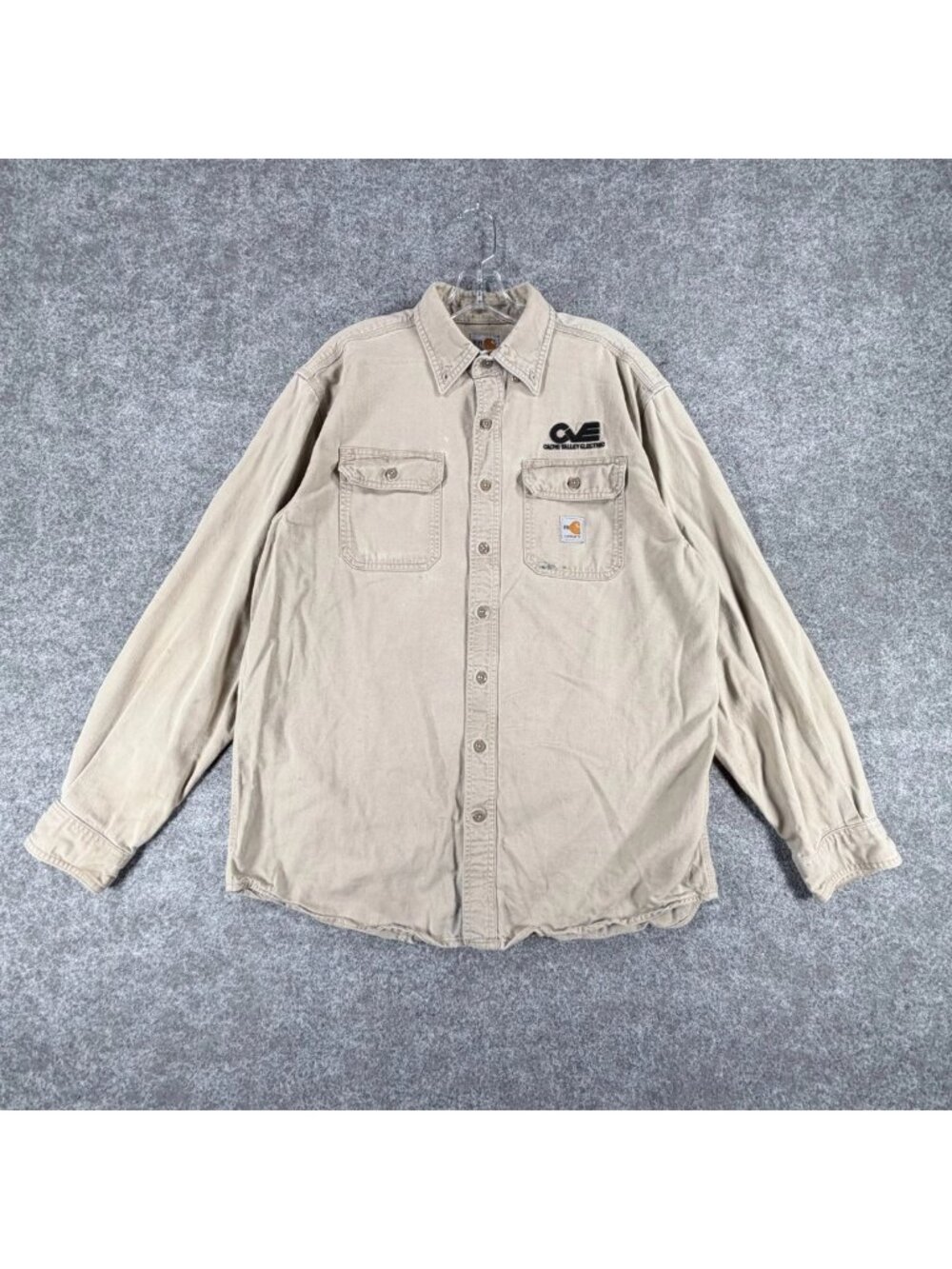 Carhartt FR Flame-Resistant Shirt Mens L Khaki Workwear Flap Pocket Button Down